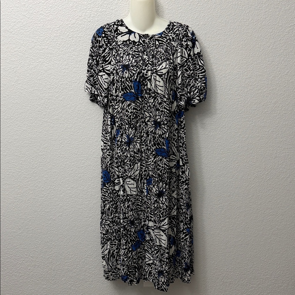 Go Softly Patio Tropical Floral Resort Vacation wearLeaf Print Short Sleeve Midi